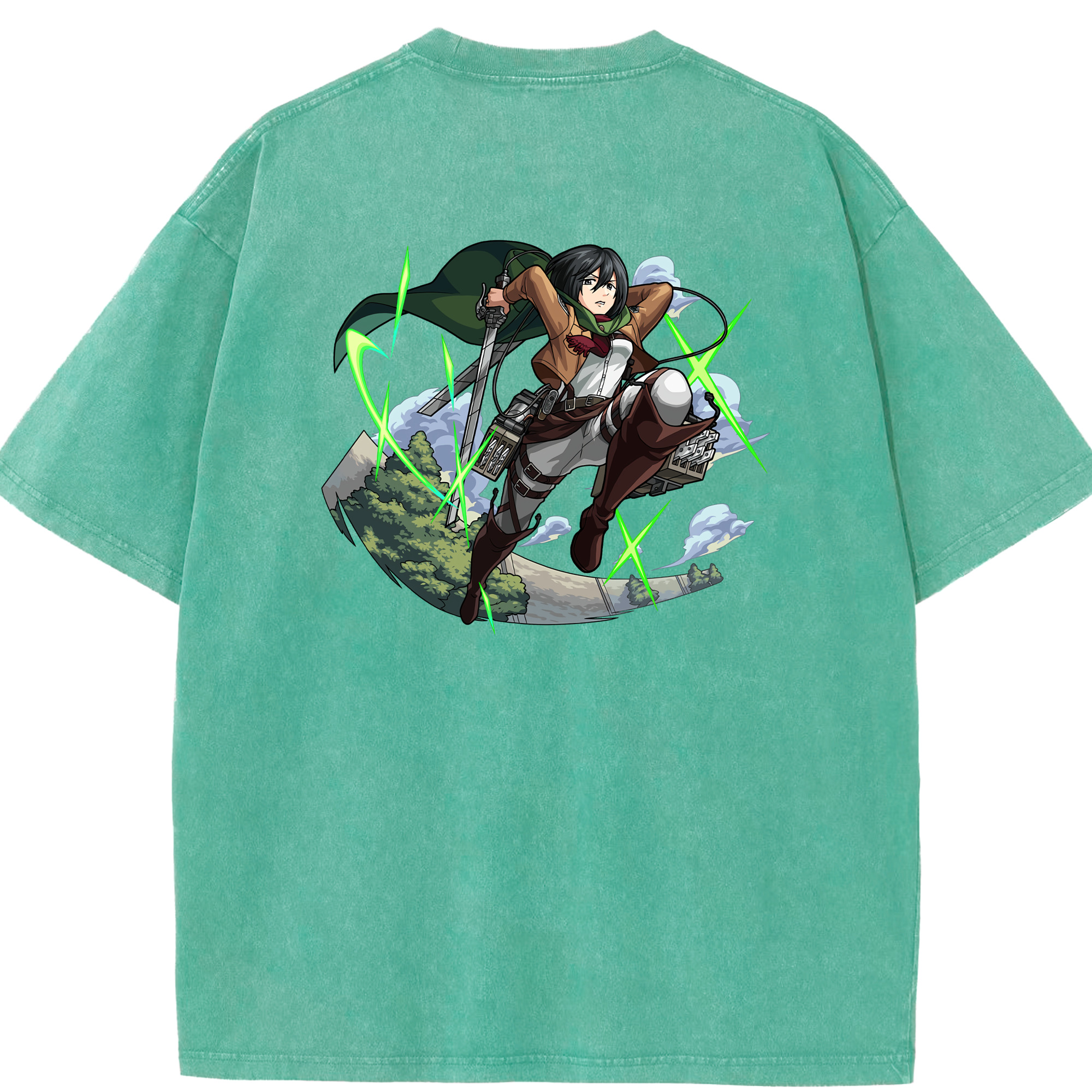 （画像用） 進撃の巨人 ミカサ·アッカーマン Attack on Titan Mikasa Ackerman 綿100% ヴィンテージ風 半袖Tシャツ（背面プリント）